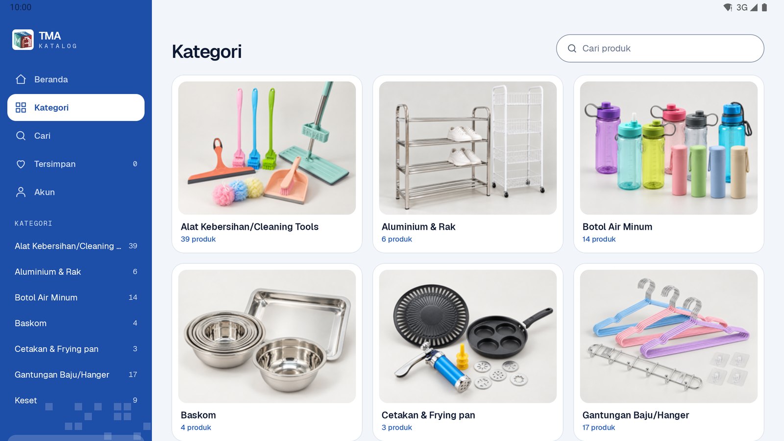 The TMA Katalog app on a tablet: every product category on one screen